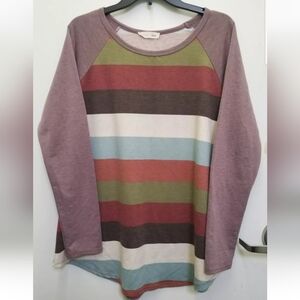 Boutique Top-Striped Raglan Sleeve Top